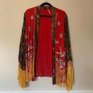 Red Free People Kimono Jacket w/tassels XS